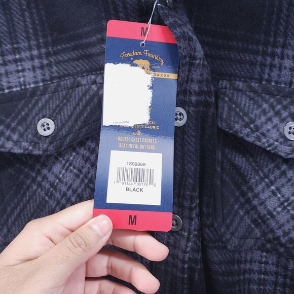 Freedom Foundry Men Dark Gray Black Plaid Shirt Size M - Picture 5 of 16